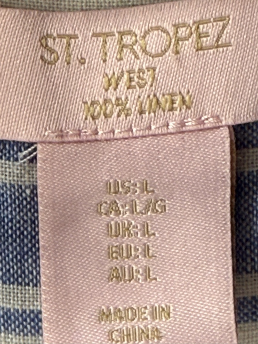 Saint Tropez West linen long striped shirt L MOP buttons, shouts summer nights! - Picture 2 of 8
